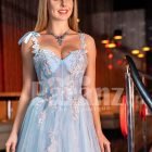 Women’s tea length super stylish sky blue tulle skirt evening party dress with royal bodice