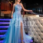 Women’s truly beautiful glitz sky blue side slit tulle skirt gown with royal bodice