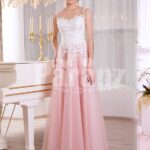 Women’s truly elegant pink tulle skirt evening gown with sleeveless white bodice
