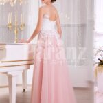 Women’s truly elegant pink tulle skirt evening gown with sleeveless white bodice view