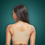 X back design under bust support and arm compression beige body shaper bra back side view New