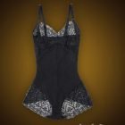 Black semi open-bust style delicate lace work strappy sleeve body shaper Row view