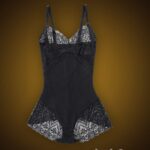 Black semi open-bust style delicate lace work strappy sleeve body shaper Row view