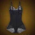 Black semi open-bust style delicate lace work strappy sleeve body shaper Row view