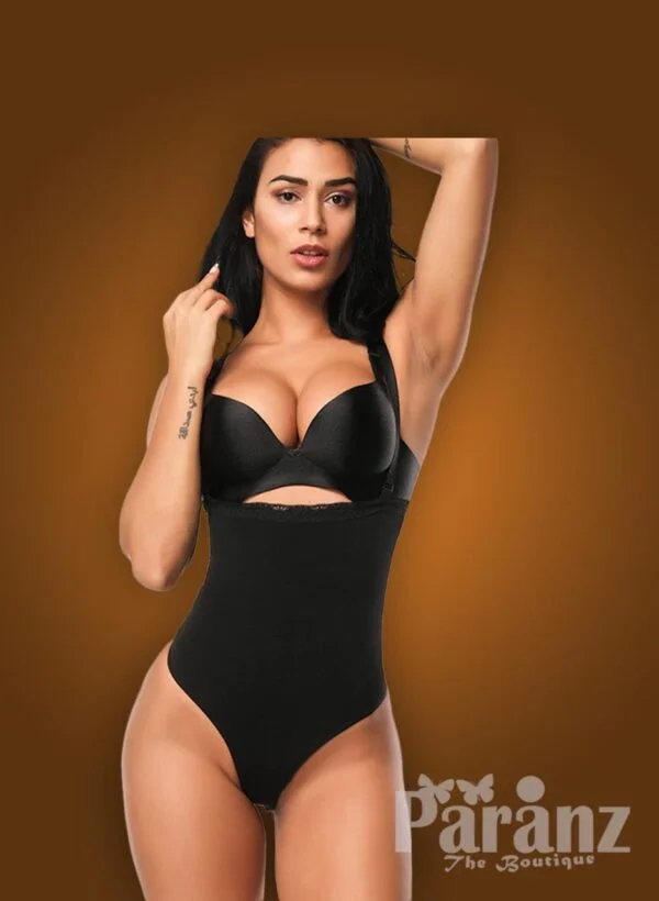 Open-bust style high waist slimming black body shaper