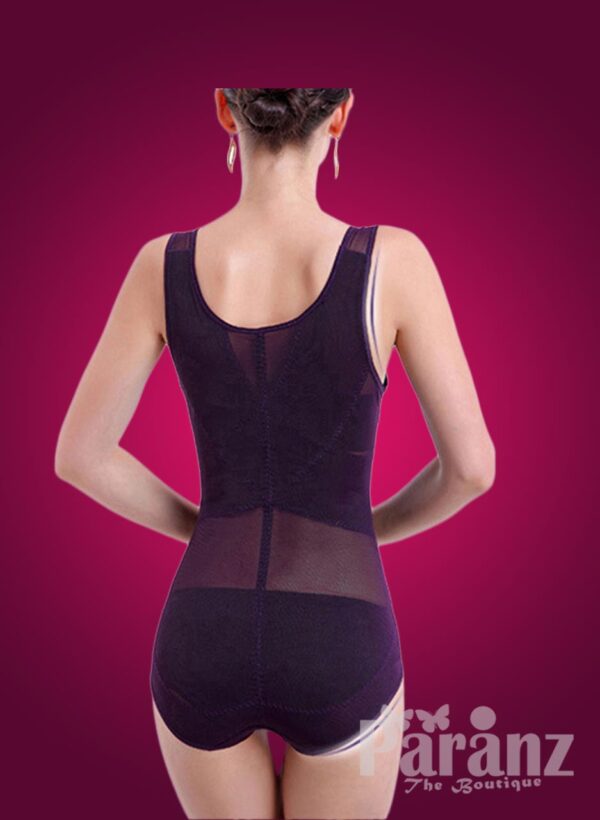 Sleeveless open-bust style net woven underwear body shaper back side view
