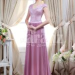 Women’s light metal pink bodice evening gown with rich mauve long tulle skirt