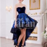 Women’s off-shoulder truly beautiful high-low evening gown with velvet bodice in blue