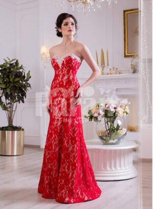 Women’s off-shoulder truly beautiful mermaid style evening gown with all over lace work