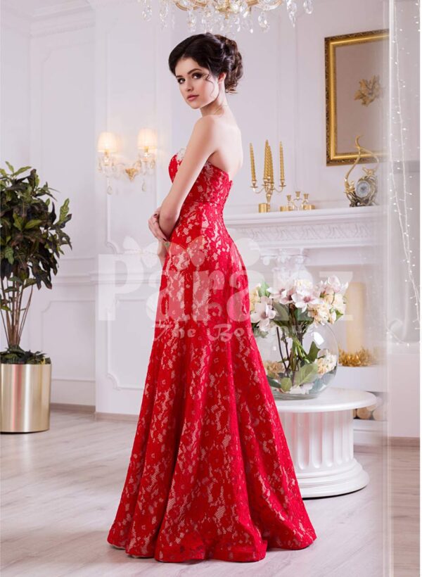 Women’s off-shoulder truly beautiful mermaid style evening gown with all over lace work side views