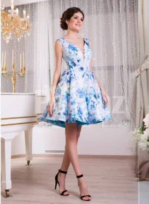 Women’s soft and elegant small satin self floral print sleeveless evening dress