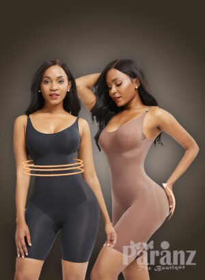 Women’s strappy tummy slimming and butt lifter full body shaper in black and beige