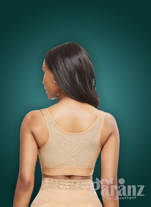 X back design under bust support and arm compression beige body shaper bra Cappuccino back side view