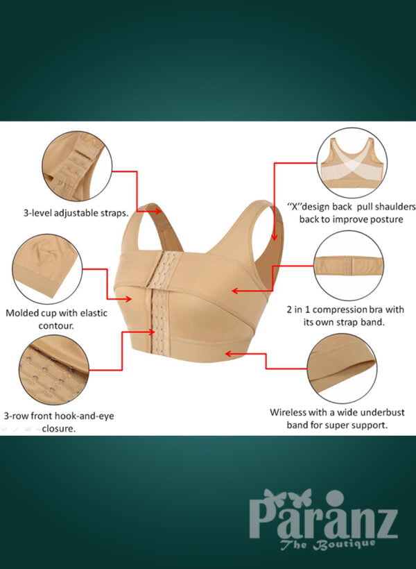 X back design under bust support and arm compression beige body shaper bra Row view