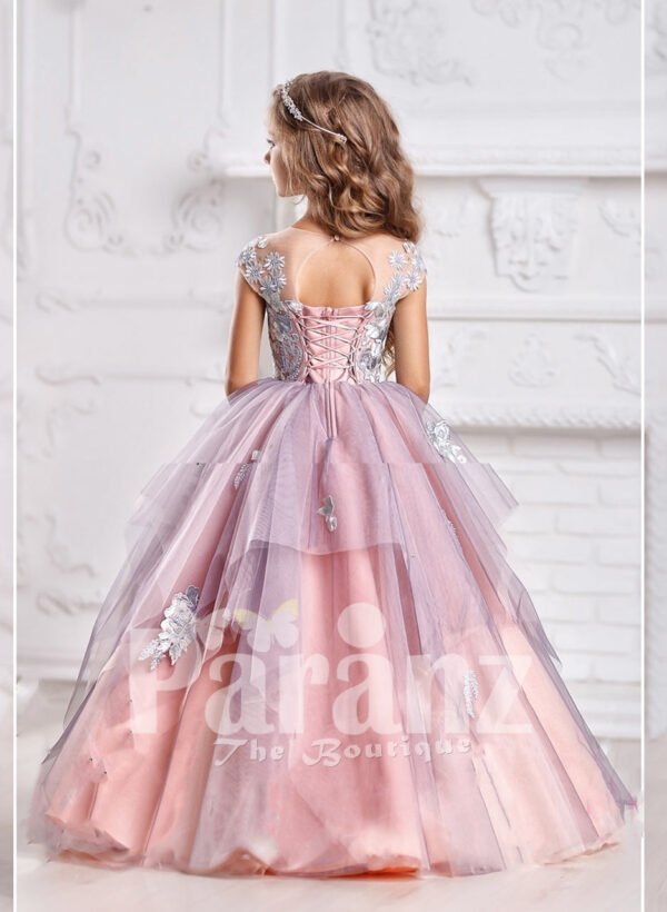 A brilliantly designed long formal dress for little girls back side view