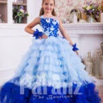 A majestic long formal dress for little girls in blue