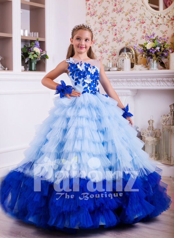 A majestic long formal dress for little girls in blue