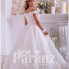 A pristine white dress for little girls for formal parties and events back side view