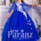 A superbly designed long formal dress for little girls in striking blue