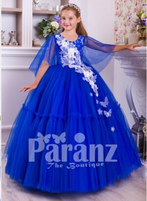 A superbly designed long formal dress for little girls in striking blue