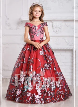 Majestic red long dress for little girls in red