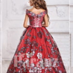 Majestic red long dress for little girls in red back side view