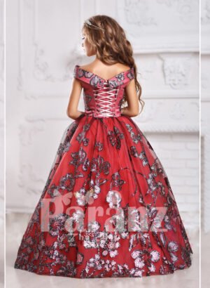 Majestic red long dress for little girls in red back side view