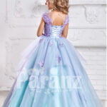 Smart and elegant formal dress for little girls in oceanic blue hue back side view