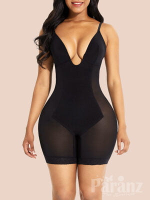 Black Full Body Shaper Wired Plunge Collar Natural Shaping