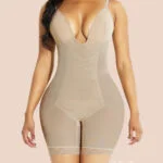 Skin Color Low Back Open Crotch Lace Body Shapewear grey