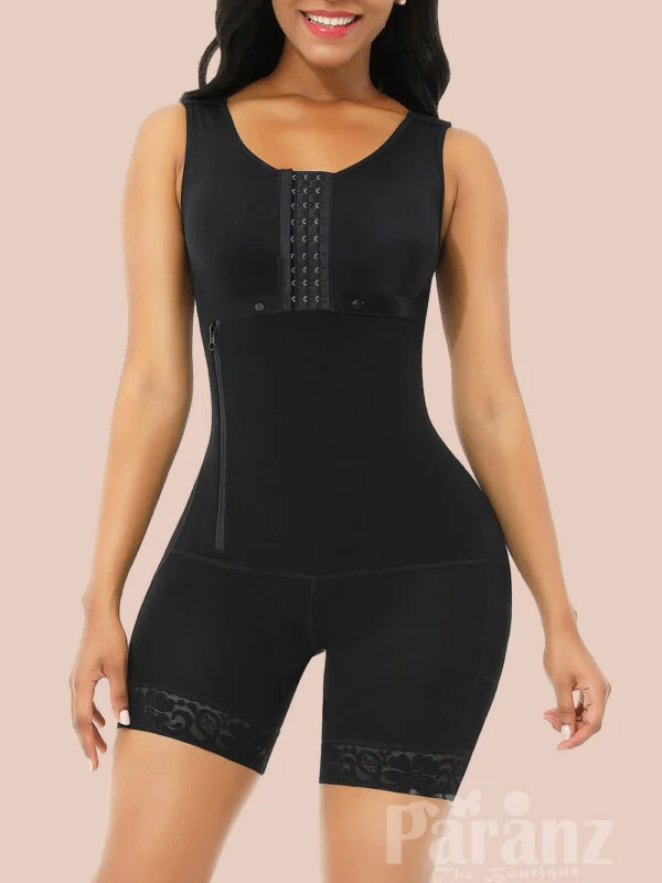 Black Full Body Shaper Glue Zipper Open Crotch Lace Custom Logo