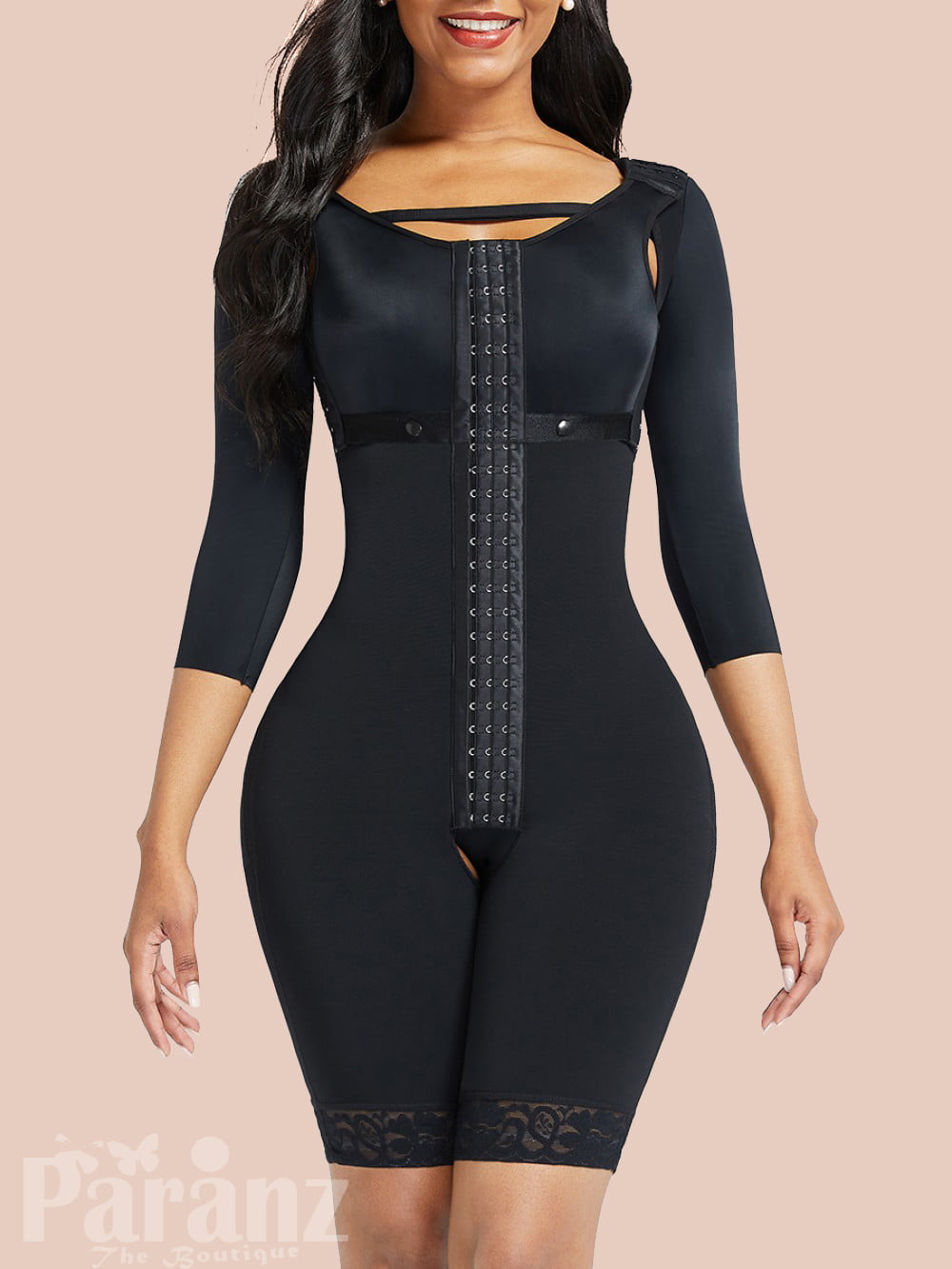 Figleaves Curve Decadence embroidered shapewear bodysuit with suspenders in  black