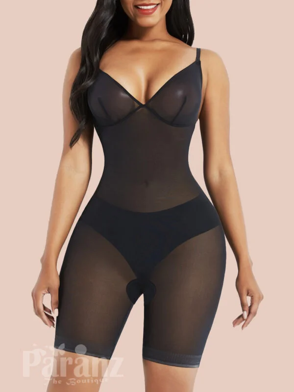 Black Open Gusset See Through Full Body Shaper High Elasticity