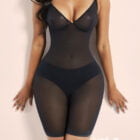 Black Open Gusset See Through Full Body Shaper High Elasticity view