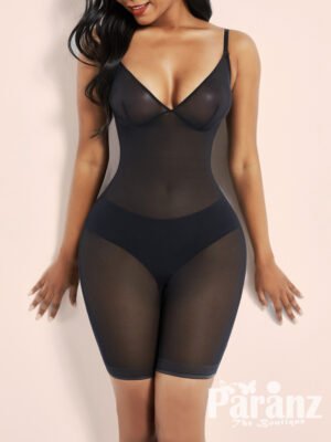 Black Open Gusset See Through Full Body Shaper High Elasticity view