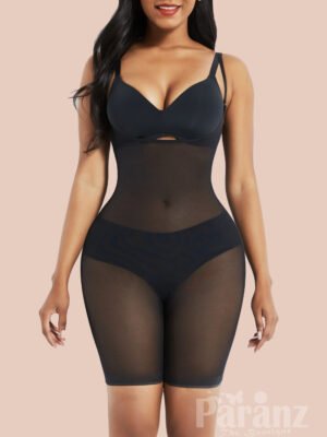 Black Removable Straps Mesh Full Body Shaper Curve Smoothing