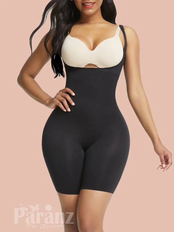 Black Seamless Full Body Shaper With Adjustable Straps Anti-Slip