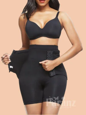 Breathe Freely Black Panty High Waist Three Rows Hooks Body Slimmer