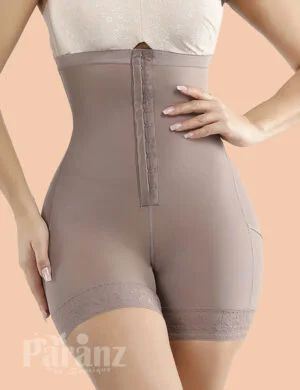 Brown Large Size High Waist Plus Size Butt Lifter With Hooks