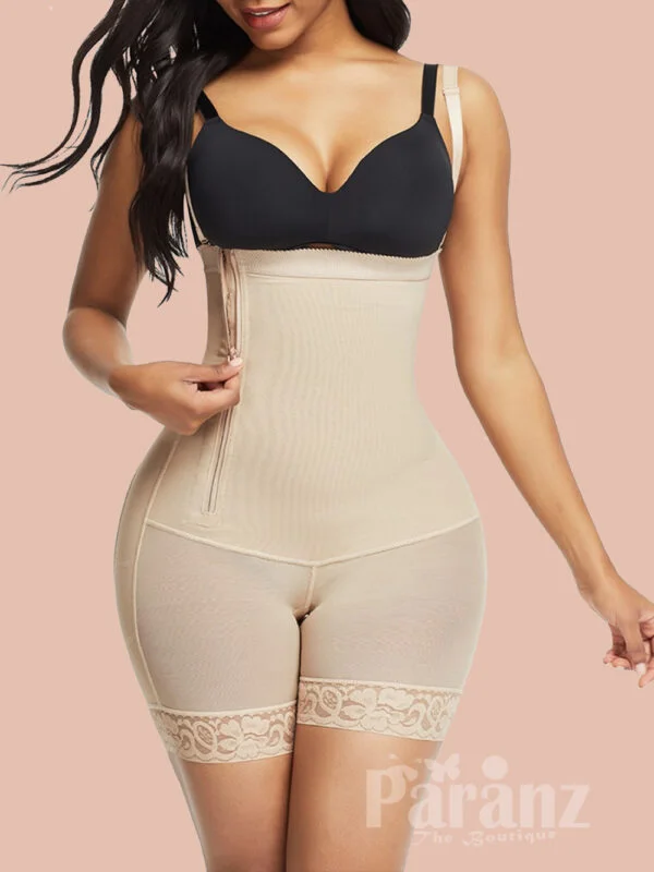 Brown No-Curling Full Body Shaper Plus Size Wide Straps Flatten Tummy