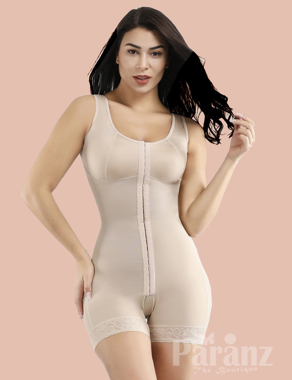 Nude Glue Wide Straps Lace Crotchless Big Size Full Body Shapewear