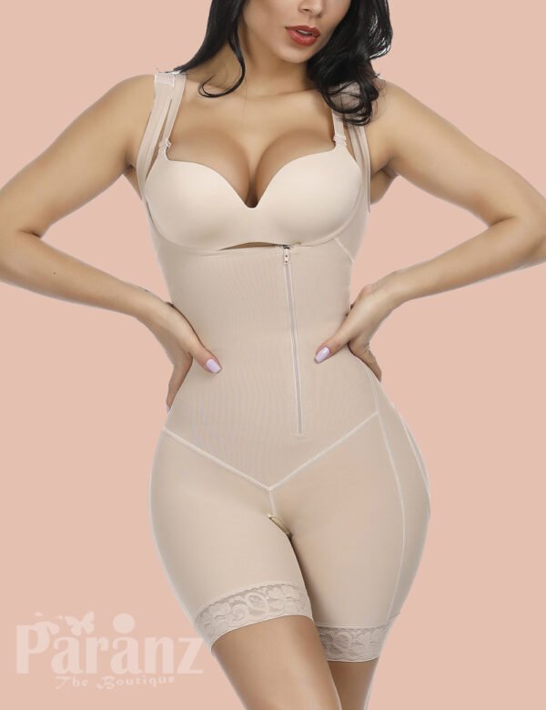 Sheer Nude Crotchless Zipper Hooks Body Shaper Plus Size Slimming Belly