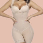 Sheer Nude Crotchless Zipper Hooks Body Shaper Plus Size Slimming Belly without logo
