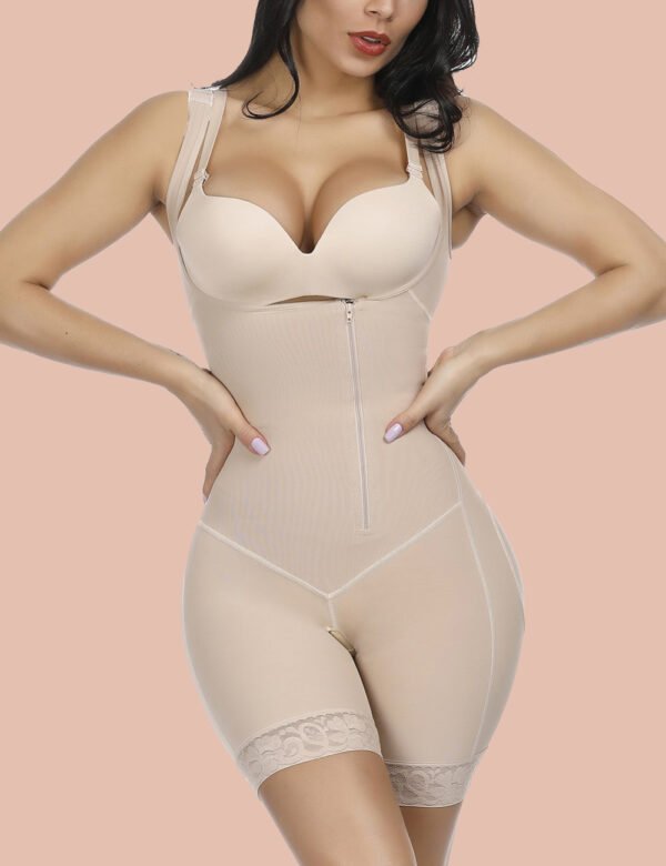 Sheer Nude Crotchless Zipper Hooks Body Shaper Plus Size Slimming Belly without logo