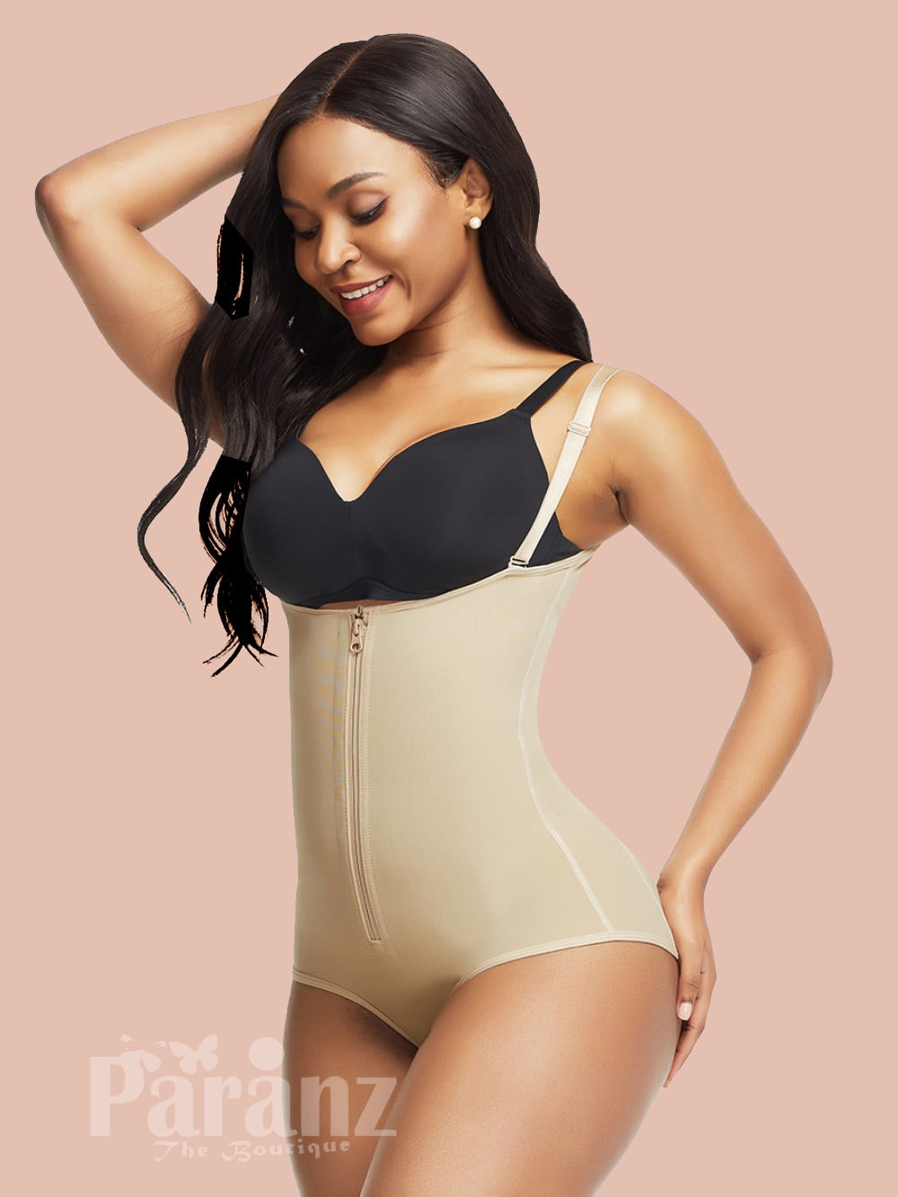 Women's Skin-colored Shapewear Bodysuit With Spaghetti Straps, Open Back,  Slimming Waist And Tummy, Thong