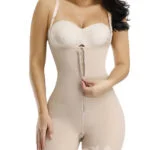 Skin Color Full Body Shaper Zipper Lace Trim Hooks Tummy Control