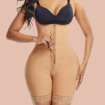 Skin Color Shoulder Hooks Latex Shapewear With Zipper Queen Size