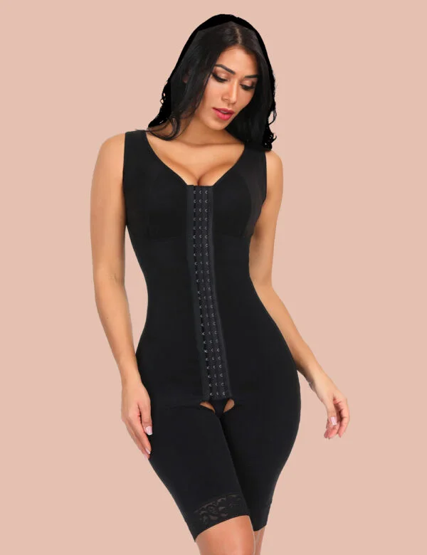 Superfit Black Big Size Floral Lace Bodysuit Wide Straps Hooks Figure Sculpting without logo