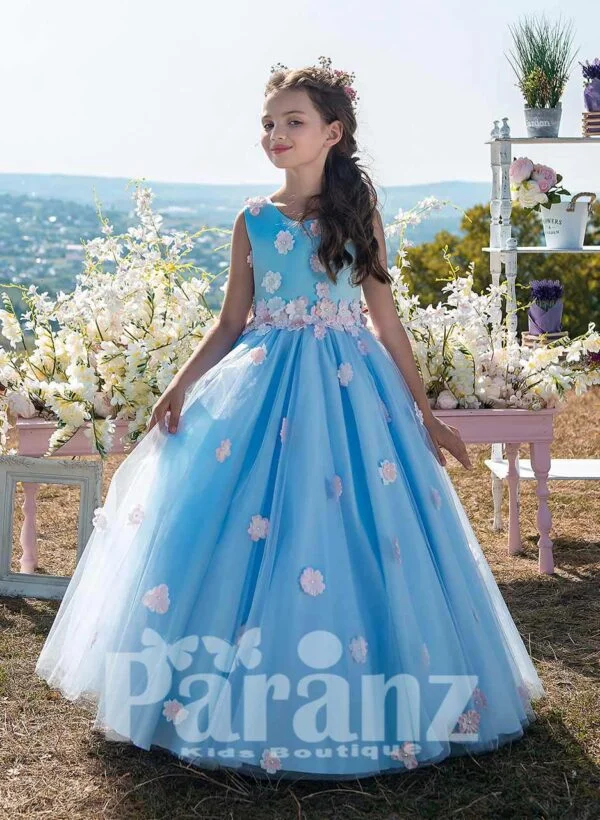 Blue Tulle Dress with Appliqués