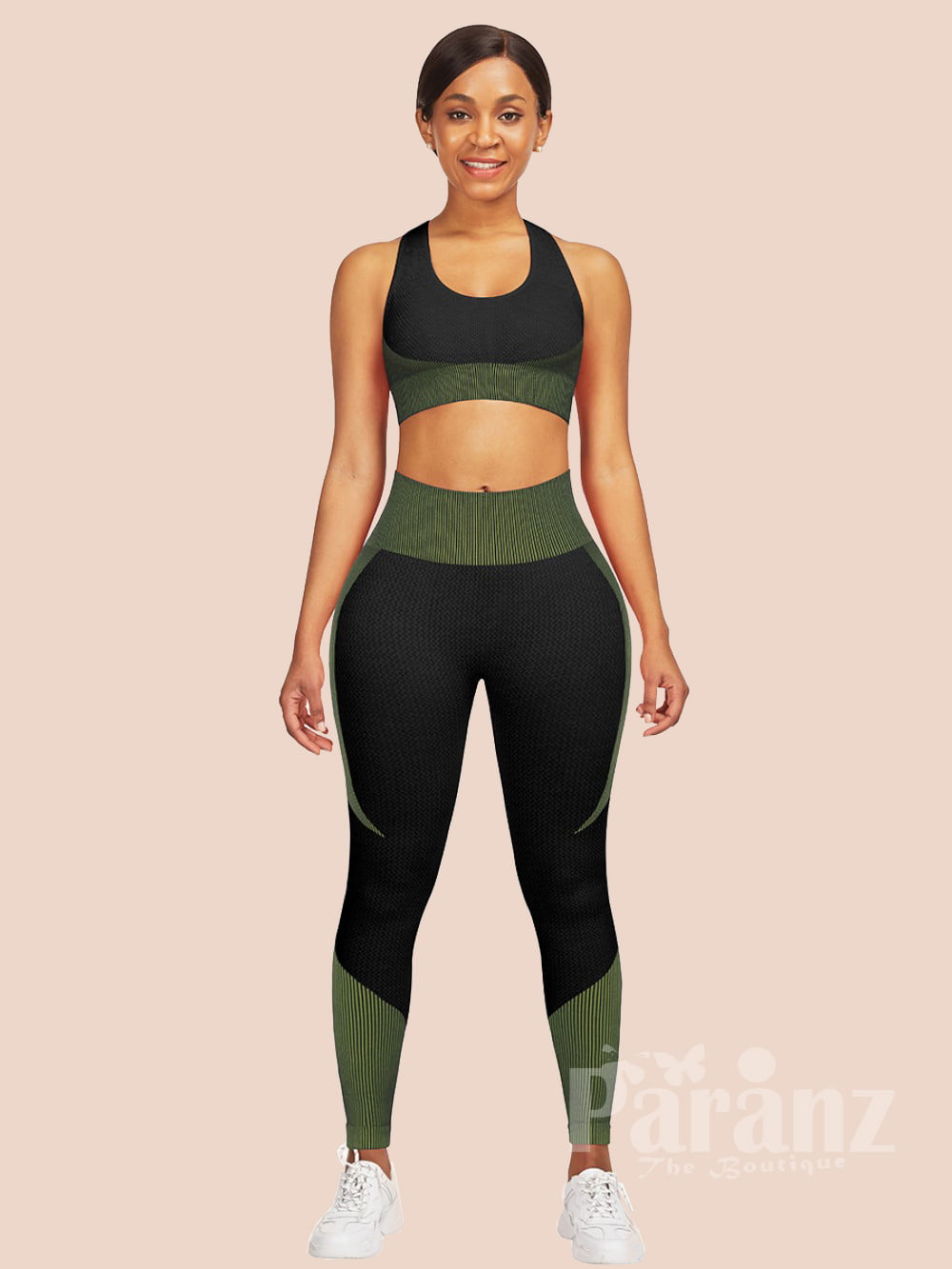 Green Seamless Contrast Color Athletic Suit Kinetic Fashion
